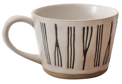 Jarsense 12oz Handcrafted Rustic Ceramic Coffee Mug - Japanese-Inspired Pottery Cup, Vertical Stripe Design, Dishwasher & Microwave Safe