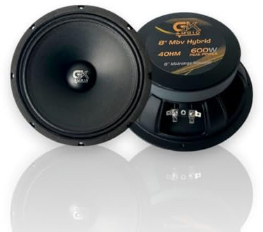 GK 8MBV HYBIRD - Altavoces Coaxiales para coche, Altavoces Coche 2 vías, Woofer y Tweeter, (Potencia 300W RMS, 4 Ohms, 8 Pulgadas)- 150Hz-14KHz, 100dB 1W/1m.