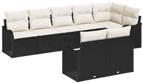 vidaXL Garten-Sofa-Set mit Kissen 8 pcs Schwarz Poly Rattan, Modernes Garten- und Terrassenmodular, Outdoormöbel-Sofaset, verstellbare Füße, vielseitige Lounge-Konfiguration