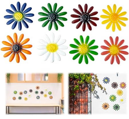 gexuamz Wanddeko Outdoor Wanddekoration, 3D Metal Blume Wand Deko, 9cm Bunte Gänseblümchen Gartendeko für Draußen Wetterfest Wohnzimmer Fensterdeko Terassendeko Türdeko 8 Stück