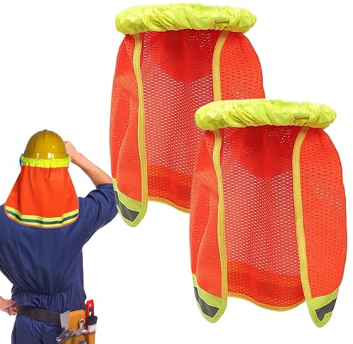 2PCS Pare-Soleil pour Casque De Sécurité, Pare-Soleil en Maille À Bord Complet avec Visière, Pare Soleil Casque Chantier À Col en Maille, Casque De Protection Solaire À Bord Complet en Maille