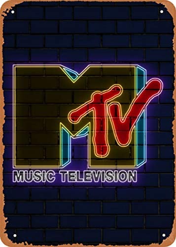 Mtv Retro-Neonschild, Metall-Blechschild, 20,3 x 30,5 cm, Vintage-Retro-Wanddekoration