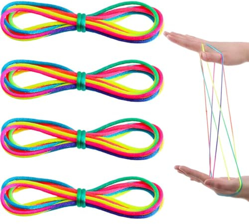 LQIOACU 4 Stück Fingerspiel Seile Fadenspiel Bänder Fingertwiste Bunte Schnüre für Party Mitgebsel Faden Spielzeug für Teenager Erwachsene