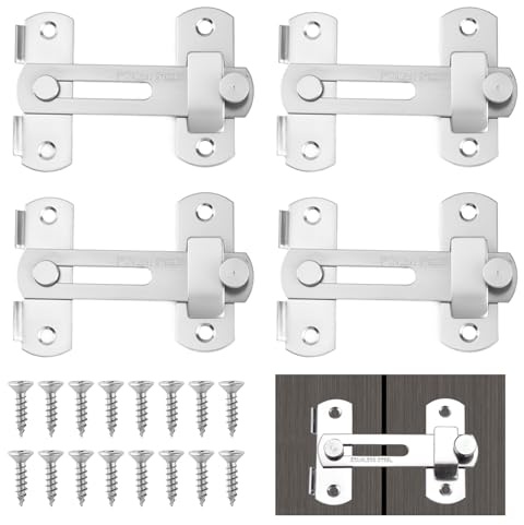4 Stück Türriegel Edelstahl, Flip-Riegel mit Befestigungsschrauben,Schiebetür Schloss, Torriegel für Türen, Fenster, Gärten, Badezimmer, Tiertüren
