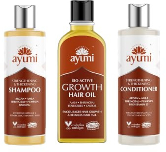 Ayumi Hair Growth Shampoo and Conditioner Set with Hair Growth Oil | DHT Blocker Shampoo for Hair Growth 250ml | Sulphate Free Conditioner for Hair Repair 250ml| Hair Oil for Dry Scalp Treatment 150ml