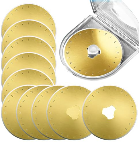 Lot de 10 Lames Rotatives Titane 45mm, avec Coque de Protection,Rechange | Acier ultra-tranchante SKS-7,Rechange pour Cutter Rotatif - Idéales pour Tissu, Cuir et Papier