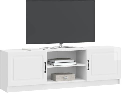 vidaXL TV-Schränk Hochglanz Weiß 150 x 31 x 47 cm Holzwerkstoff, Vintage Wohnzimmer, Rechteckiger TV-Ständer, Geräumiger Medien-Schrank, Dekorativer Low-Profile-Center