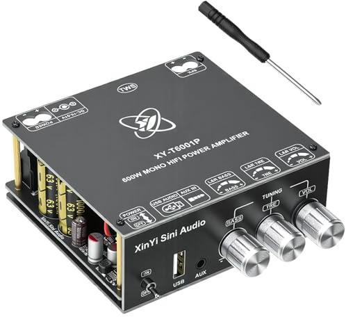 Fastsaw HiFi Verstärker Modul mit Bluetooth 5.0, 600W Subwoofer TWS Mono Digital Stereo Audio Verstärker Board TPA3255 Chips, AAC/SBC, DC 19-51V/10A, BT 5.0/USB/AUX, für DIY Lautsprecher