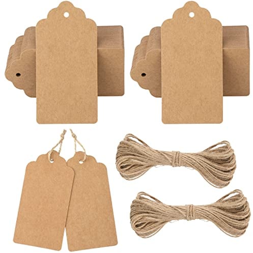 G2PLUS 300g/m² Kraftpapier Etiketten Tags 5CM *10CM Geschenkanhänger Anhänger Etiketten mit Schnur