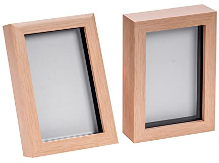 Nicola Spring 3D Shadow Box Photo Frames - 4 x 6 (10 x 15cm) - Pack of 2 - Light Wood 3D Photo Frame Picture Frame Box Small Portrait Display Case for Crafts, Keepsakes, Wedding, Graduation