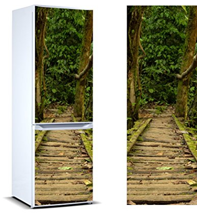 Pegatinas Vinilo para Frigorífico Puente Madera Selva | Varias Medidas 185x60cm | Adhesivo Resistente y de Fácil Aplicación | Pegatina Adhesiva Decorativa de Diseño Elegante