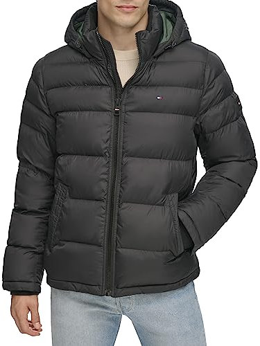 Tommy Hilfiger Men's Classic Hooded Puffer Jacket (Regular and Big & Tall Sizes) Down Outerwear Coat, Black, XL