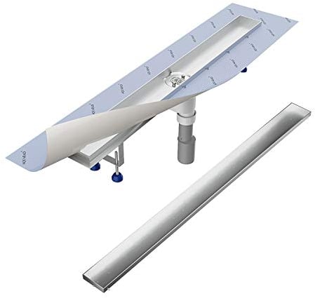 Aquabad Duschrinne SDS Pro 80 cm gebürsteter Edelstahl inkl. Haarsieb, Abgang senkrecht, befliesbare Mulde, linearer Bodenablauf, Komplettset