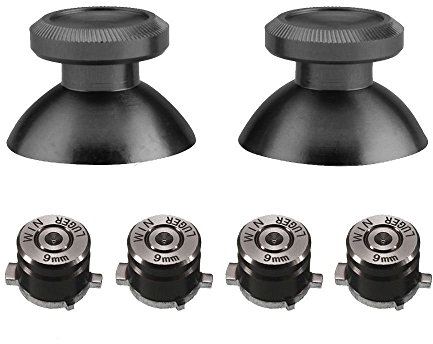 Thumbsticks aus Metall und Aluminium, Daumengriff, Pilzkappe + Kugeltasten, Mod Kit Hebel, Joystick für PS4-Controller (schwarz)