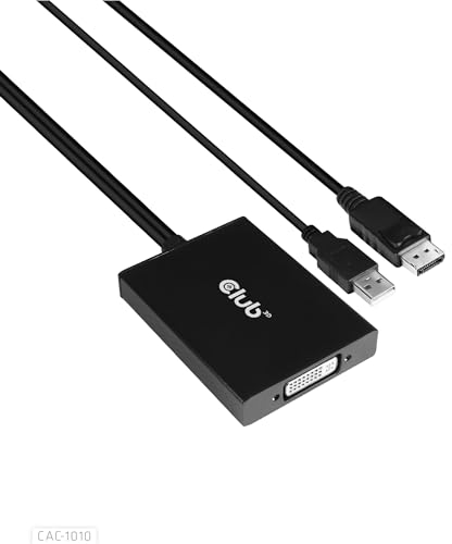 Club 3D CAC-1010 Adaptateur actif DisplayPort vers DVI Dual-Link DVI-D pour votre moniteur/écran – Alimenté par USB A – Résolution 2560 x 1600 HDCP prise en charge non compatible avec les moniteurs
