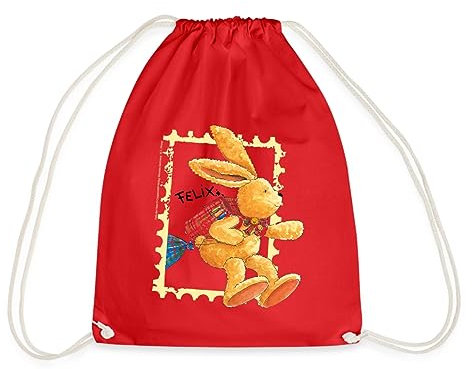 Spreadshirt Felix Der Hase Huepft Mit Schulranzen Turnbeutel, One size, Rot