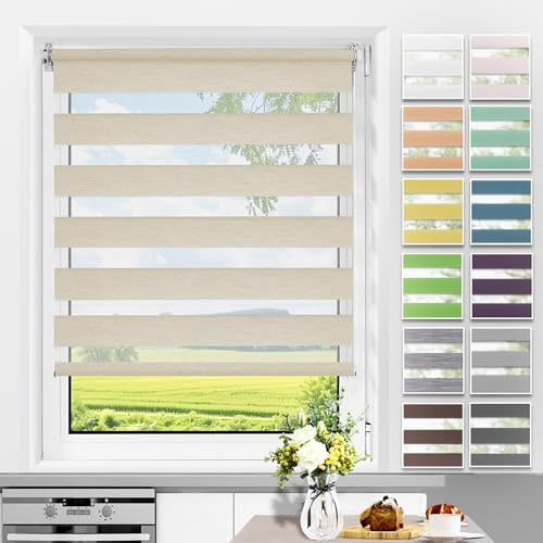 Allesin Doppelrollo Klemmfix ohne Bohren & mit Bohren, Duo Rollos für Fenster und Tür, Klemmrollo Fensterrollo lichtdurchlässig Sichtschutz, B80 x H140cm (Stoffbreite 80cm) Leinen