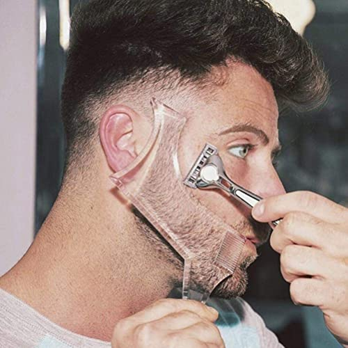 Bartformwerkzeug für Herren, mit integriertem Kamm, transparente Schablone, Styling-Kammvorlagen für Ziegenbart, Schnurrbart, Koteletten, Kieferwange/Halslinie, symmetrisch/Kurve/Schrittschnitt (klar)