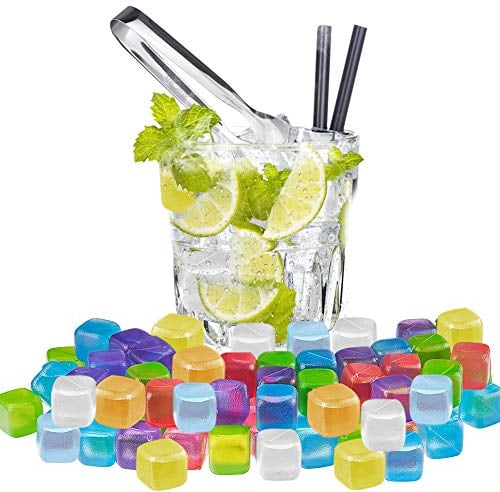 FHzytg 60x Eiswürfel Wiederverwendbar Bunt Plastik Eiswürfel Dauereiswürfel+1 Edelstahl Eisclip- Kunststoff Eiswürfel Kunststoff Eiswürfel Bunt Wiederverwendbar Ice Cubes Reusable für Eiswürfel