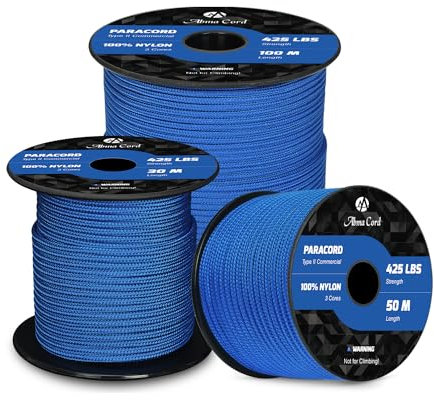 Abma Cord Paracord 3mm 50M 100% Nylon Seil Paracord 425 Typ II Schnur mit 3 Kern für Basteln, Camping, Survival - Max. 192kg (425lbs) - Dark Blau