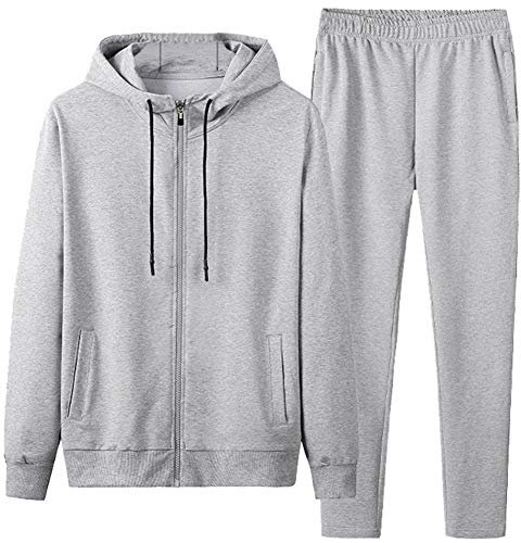 amropi Tuta Uomo Felpa con Cappuccio e Lunghe Pantaloni Tute da Ginnastica Full Zip Sportiva Grigio,4XL