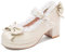 KISSASA Womens Cute Platform Shoes Chunky Mary Jane Heels Bow Court Shoes Size 4.5UK,Beige