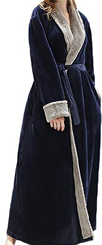 XiinxiGo Accappatoio da Donna Uomo in Morbido Pile Vestaglia Lunga Donna in Pile con Cintura Accappatoio Flanella Invernale,Marina Militare,M