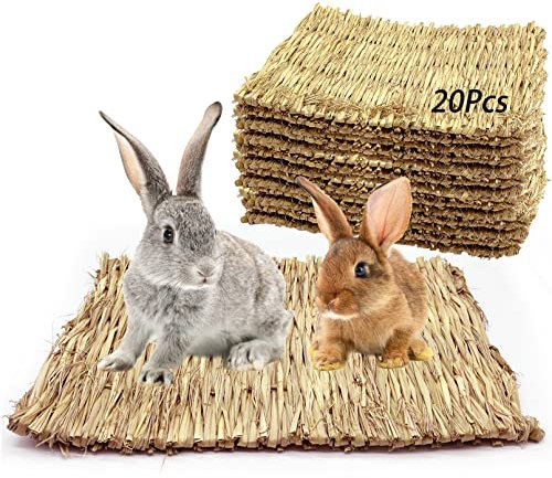 Tfwadmx Lot de 20 tapis d'herbe en paille naturelle tissée pour lapin, lapin, cage de petit animal, nid de foin, jouet à mâcher pour cochon d'Inde, perroquet, hamster, chinchilla, écureuil, chat,