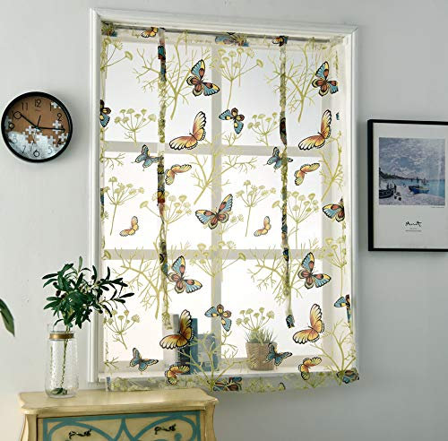 SMITHOOM 1 Pannello Tenda a Pacchetto Stampa Floreale Trasparente in Tulle Tende per Soggiorno Camera da letto Balcone Cucina Bagno Piccola Finestra Verde 60x120cm