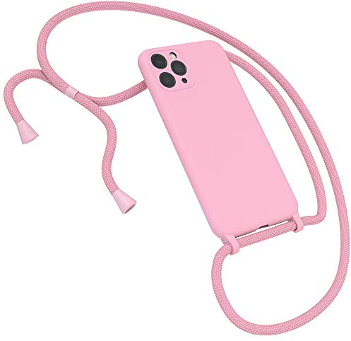 EAZY CASE Premium Silikon Handykette kompatibel mit iPhone 11 Pro Handyhülle mit Umhängeband, Handykordel mit Schutzhülle, Silikonhülle, Hülle mit Band, Kette für Smartphone, Pink