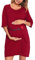 Vlazom Chemise de Nuit Maternité Femme Allaitement Coton Nuisette Grossesse Manches Longues Boutonnée Confortable，Rosso，XXL