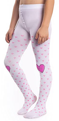 NOQ Collants opaques pour fille Motif cœurs Oui/No 120 DEN, blanc, 7 ans, YES/NO