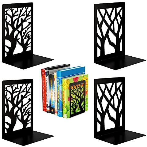 Vegena Buchstütze, 2 Paar Buchstützen, Buchstützen für Regale, Bücherhalter für Regal Metall Bookends Buchstopper Buchstützen für Schwere Bücher Schwarz (2 Paar Zwei Stile)