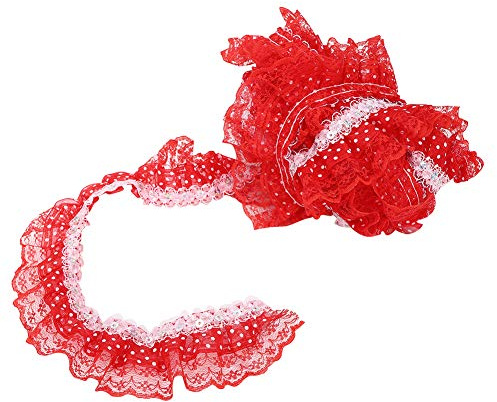 Spitzenband Vintage Spitzenbesatz Spitze Bestickter Stoff Plissee Organza Punkt Spitze für Kleidung Verschönerung Bastelbedarf 5 Yards(rot)