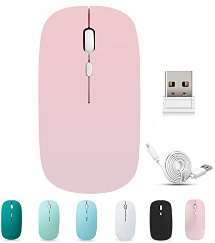 BlueBose Mouse wireless Bluetooth ricaricabile, 3 velocità di regolazione DPI, clic silenzioso, compatibile con qualsiasi computer portatile/iPad/Mac/PC, ricevitore wireless Nano USB (rosa)