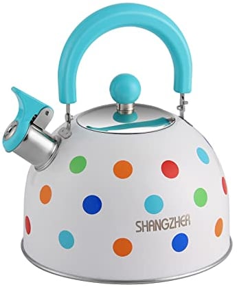 SHANGZHER Bouilloires Mignonnes à Pois Pour Plaques De Cuisson En Acier Inoxydable, Bouilloire à Sifflet Pour Plaques De Cuisson, Théières Pour Plaques De Cuisson, Capacité De 2,5 Litres, Bleu