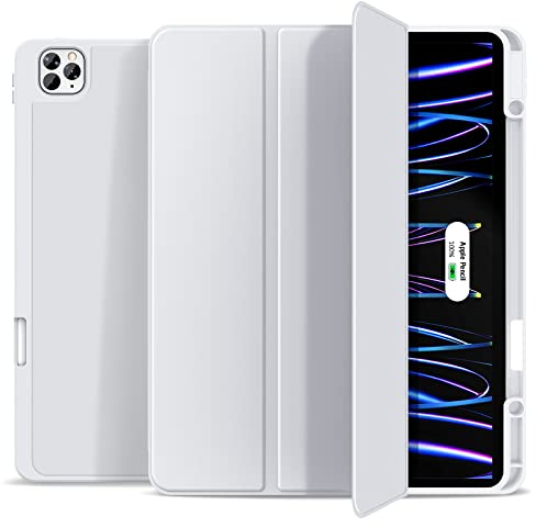 Gahwa Hülle für iPad Pro 12,9 Zoll (2022/2021/2020/2018, 6./5./4./3. Gen) mit Stifthalter, Dünne Tablet Schutzhülle mit Weicher TPU Rückseite, Pencil 2 Unterstützung Smart Case Cover - Grau