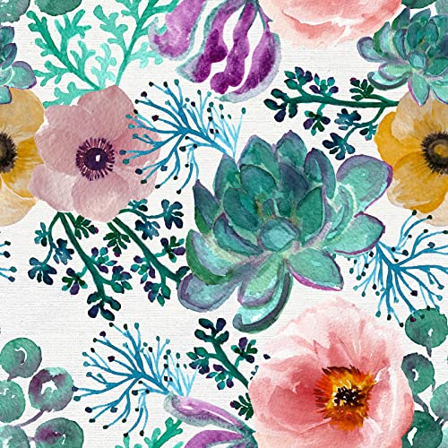 ReWallpaper Tapete Grün Floral Kaktus Selbstklebende Tapete Blumen Klebefolie Wand Klebefolie Blumen Muster Tapete Badezimmer Wasserfest Wand 44.5CM×3M Fototapete Aquarell Blumentapete Rosa Gelb