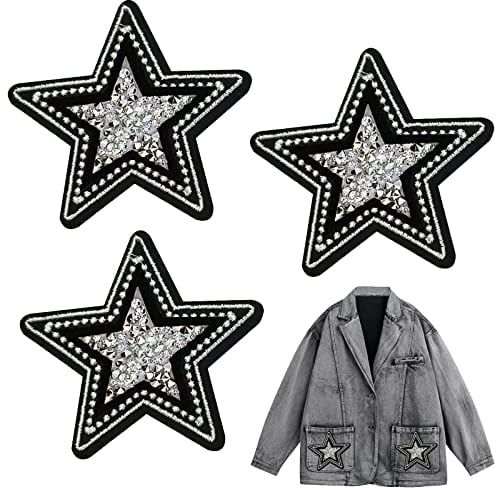 Qusmeiyici 3Pcs Color Twinkling Stars Embroidered Applique Patches, Sew on Patches Iron on Patches for Clothing Jackets Jeans Backpacks Hats Arts Craft Sew Making