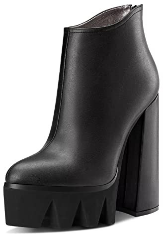 NobleOnly Donna Chunky Blocco Alto High Tacco Heel Piattaforma Chiusa Punta Stivaletti Slip-on Cerniera Ufficio Sexy Feste Stivali Nero 35 EU