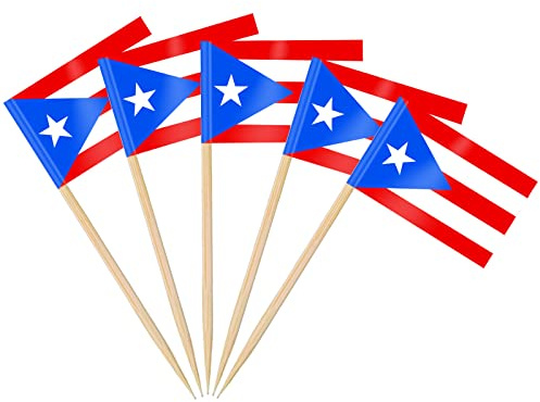 AhfuLife 100 Stück Puerto Rico Zahnstocher-Flaggen, Puerto Rican Cocktail Stick Flagge für Nationaltag Sandwich Lebensmittel Cupcake Topper Geschirr Party Bar Veranstaltung Deko