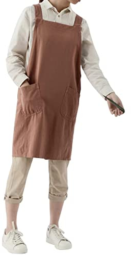 Pincy Baumwoll-Leinwand-Schürze für Damen – ohne Bindebänder, gekreuzte Rückenschürze mit Taschen, ideal für Floristen, Cafés und Küche (23-Blasse Mauve)