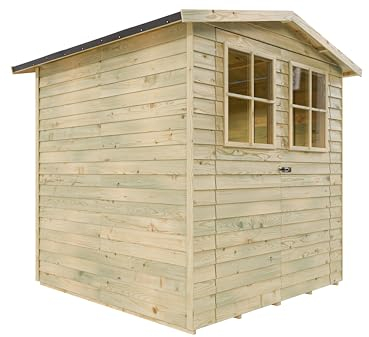 Belladoor Gerätehaus Hamburg 2 | Gartenhaus | Wandstärke 9 mm | Kesseldruckimprägniert | BxTxH: 180 x 180 x 210 cm | Doppeltür mit Lichtausschnitt | Inkl. Dachpappe + Beschläge