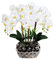 HOJIOESRD Grande Bonsai di Orchidea Artificiale con Vaso Realistico Phalaenopsis Real Touch Composizioni di Piante finte Ornamenti per Soggiorno, Bianco Giallo Chiaro