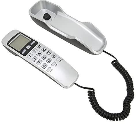 Landline Corded Phones, Wired Wall Phone Vintage Wall Mounted Telephones with LCD Display, Call Incoming Memory, Big Button, Landline Telephones for Seniors, Corded Home Phone (Silver)