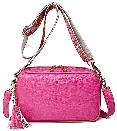 FANDARE Sac à bandoulière pour Femme en Cuir PU Sac Besace Sac Porté épaule Sacs à bandoulière avec Deux Bandoulières Sac d'épaule pour Voyage Cyclisme Sling Crossbody Bag Sac de Messenger Rose Rouge
