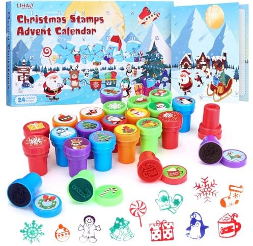 LIHAO Adventskalender Kinder 2025 mit Stempelset Kinder Briefmarken Weihnachten Adventskalender Weihnachtsstempel