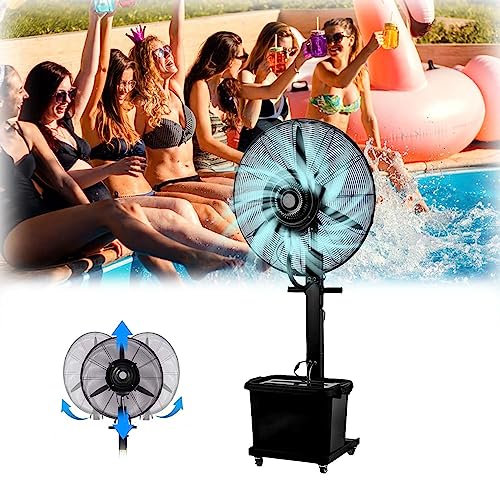 Lnder Pedestal Fan And Misting Fan Industrial Fan Cooling Misters Outdoor Patio Air Cooler 26/30 90° Oscillating Standing Fans 11 Gallon Water Tank Mobile Casters (Size : 380W/30in)