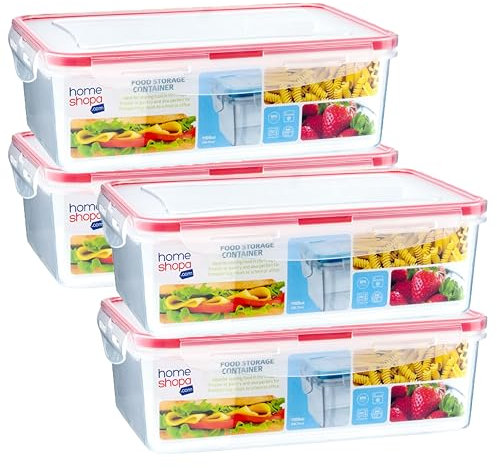 HOMESHOPA Plastic Airtight Food Storage Containers, 4 Pack 1100ml BPA Free Leakproof Stackable Reusable Lunch Boxes, Meal Prep Container for Kitchen & Pantry, Microwave Freezer Dishwasher Safe