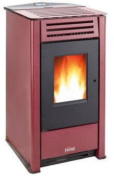 Suinga Estufa de pellets. Eficiencia y diseño superior con una superficie calefactable, Color Rojo (Ferroli Omega 10 KW)